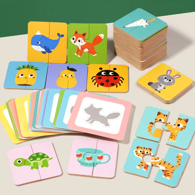 Montessori Shape Matching Board Game Wooden Find Shadow Matched Images Animal Fruit Blocks Puzzles Educational Toys For Children