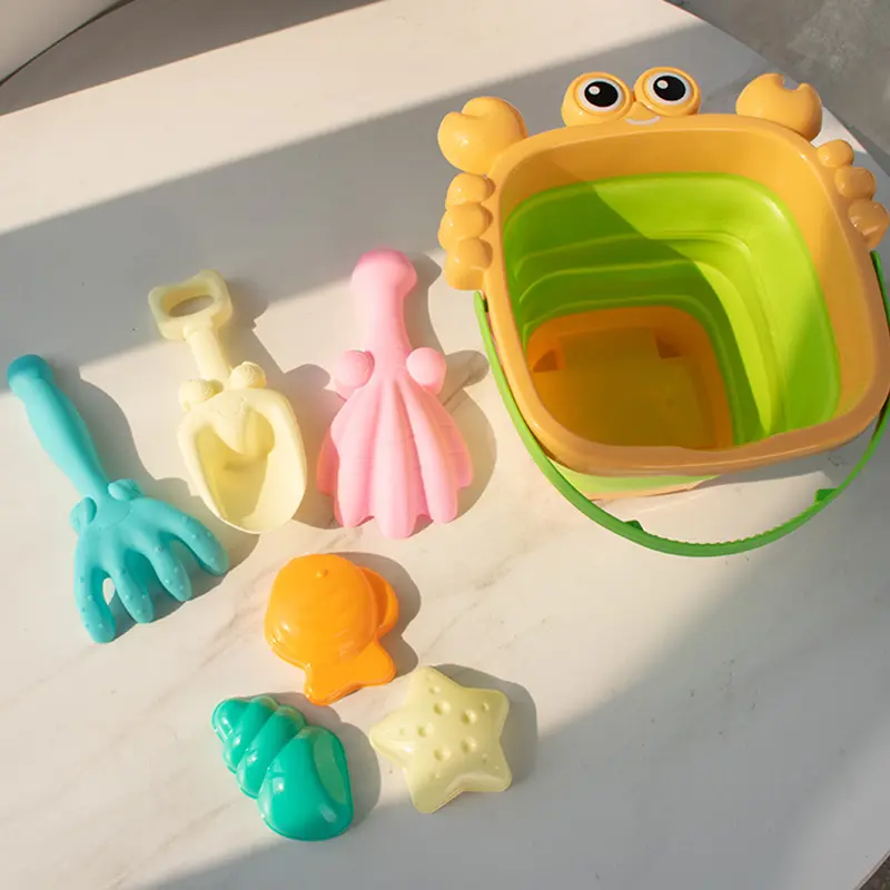 Children Folding Bucket Beach Toys Baby Sand Digging Tools Shovel Set Equipment Silicone Soft Rubber Portable Telescopic Bucket