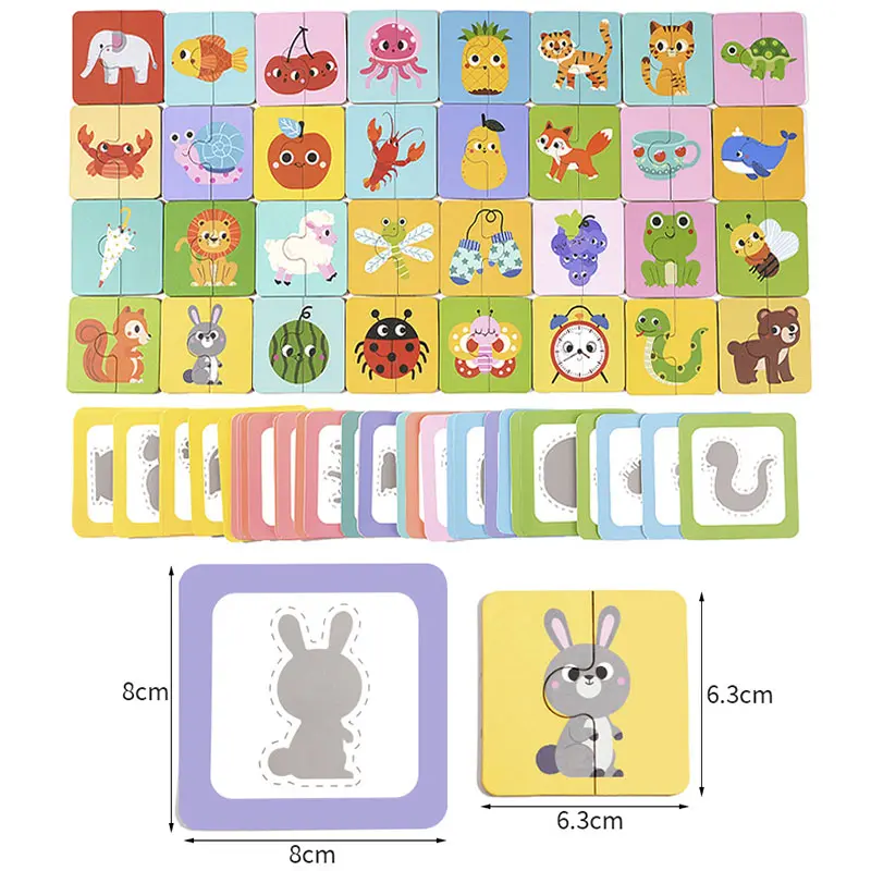 Montessori Shape Matching Board Game Wooden Find Shadow Matched Images Animal Fruit Blocks Puzzles Educational Toys For Children