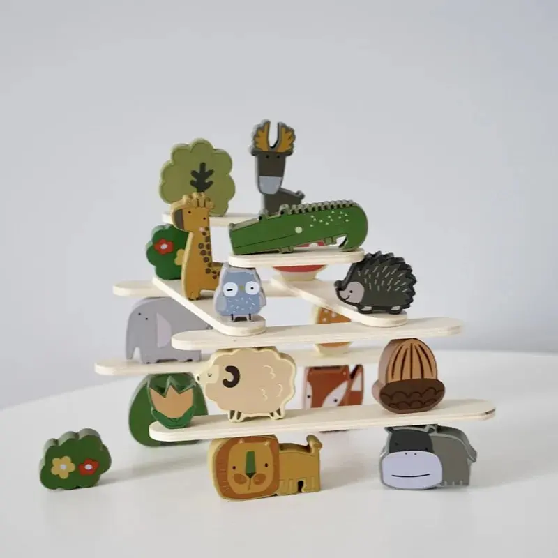 Animal Stacking Toys Kids Wooden Balance Stacking Montessori Toy Educational Development Learning Birthday Gift for 2-4 Year Old