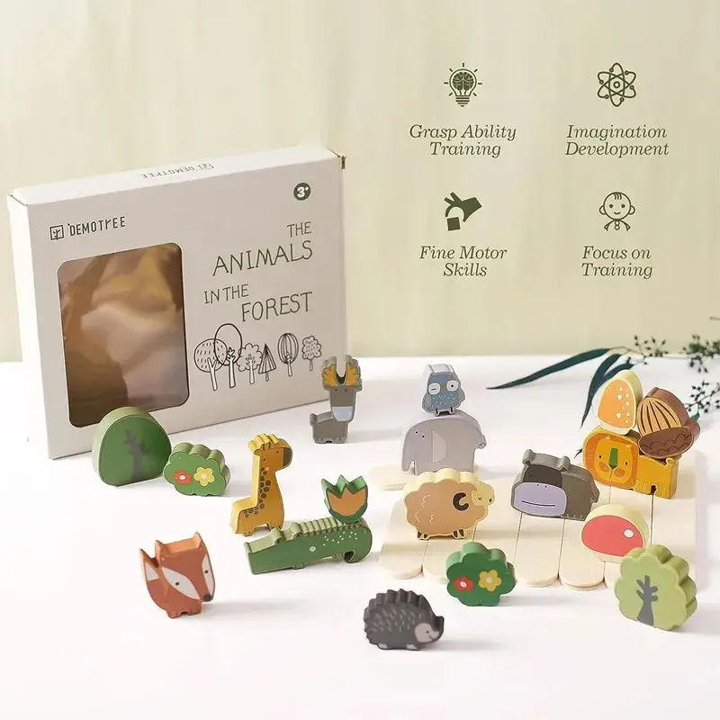 Animal Stacking Toys Kids Wooden Balance Stacking Montessori Toy Educational Development Learning Birthday Gift for 2-4 Year Old
