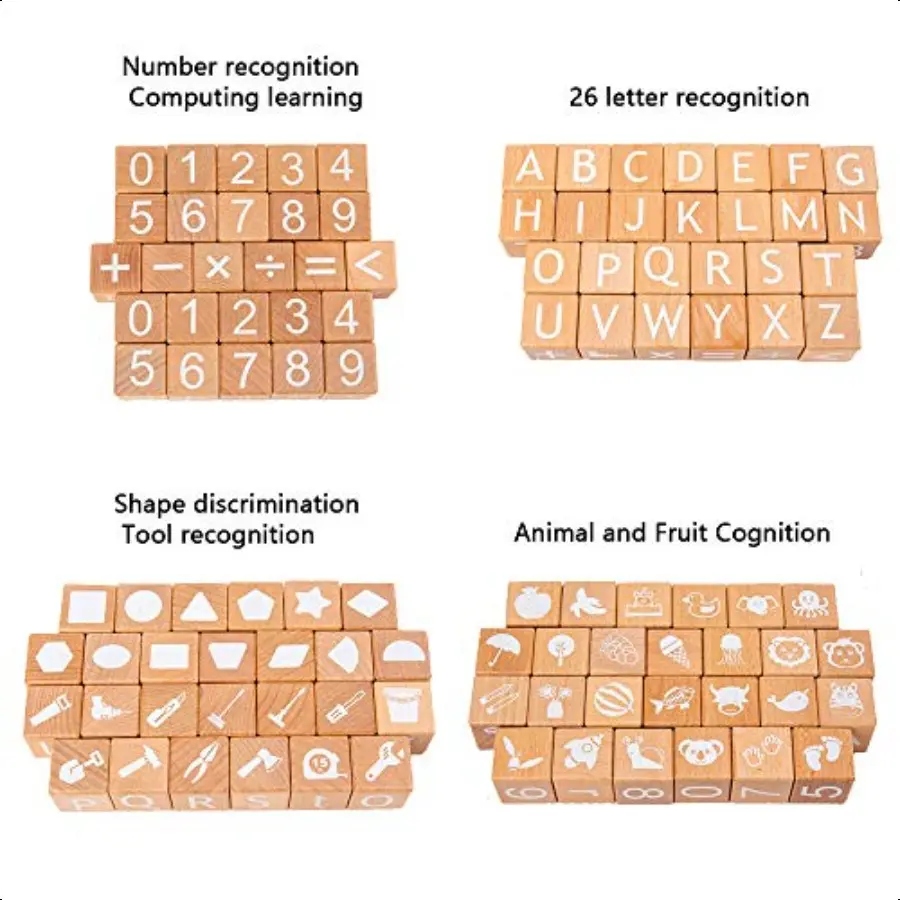 Wooden BlocksABC Building Blocks Wooden Alphabet Baby Blocks Counting Building Block Set Blocks Toys for 3+ Year Old 1.18inch G