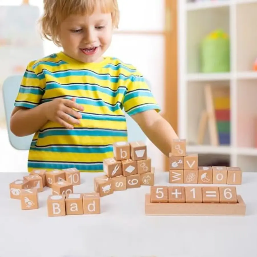 Wooden BlocksABC Building Blocks Wooden Alphabet Baby Blocks Counting Building Block Set Blocks Toys for 3+ Year Old 1.18inch G