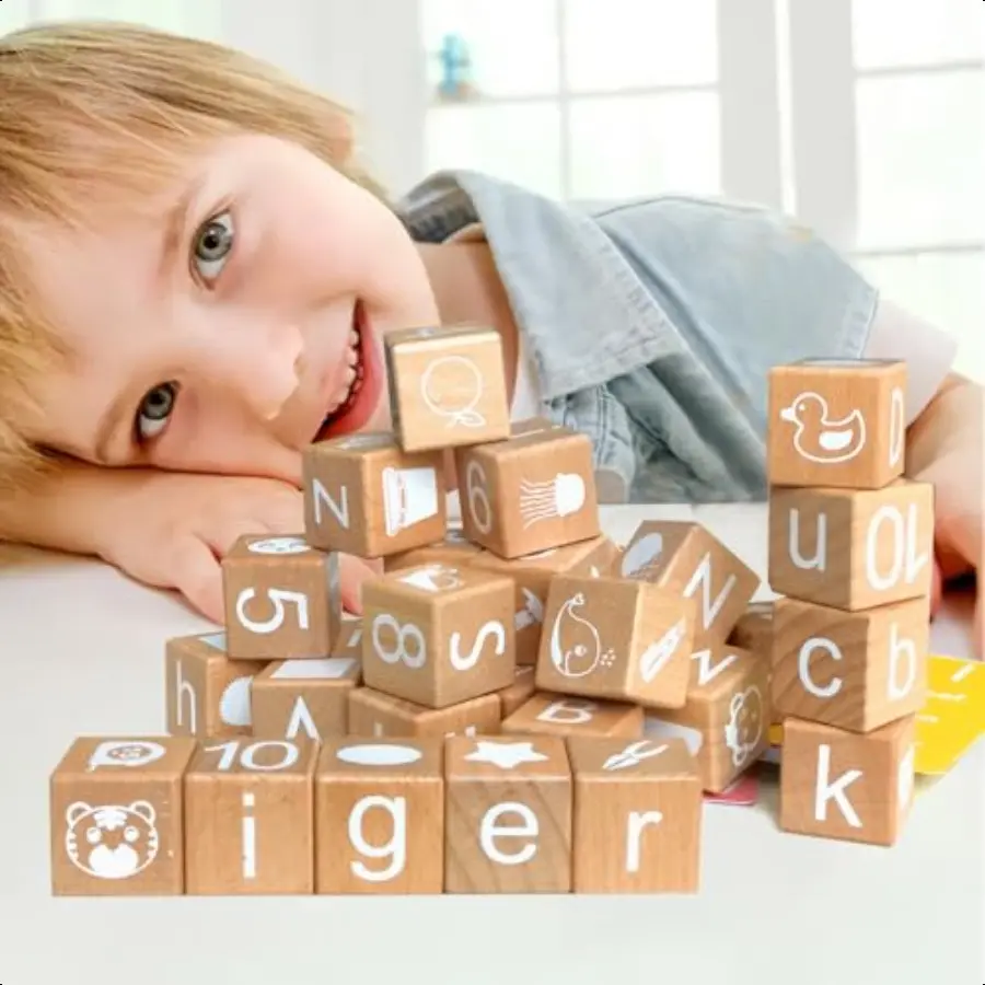 Wooden BlocksABC Building Blocks Wooden Alphabet Baby Blocks Counting Building Block Set Blocks Toys for 3+ Year Old 1.18inch G