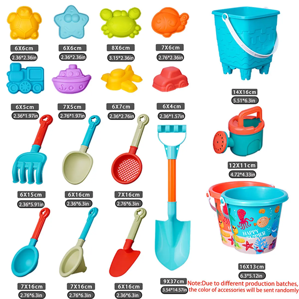 14/16PCS Children Beach Toys Summer Outdoor Games Sand Play in Water Bucket Shovels Kids Tools Gift Accessories Color Random