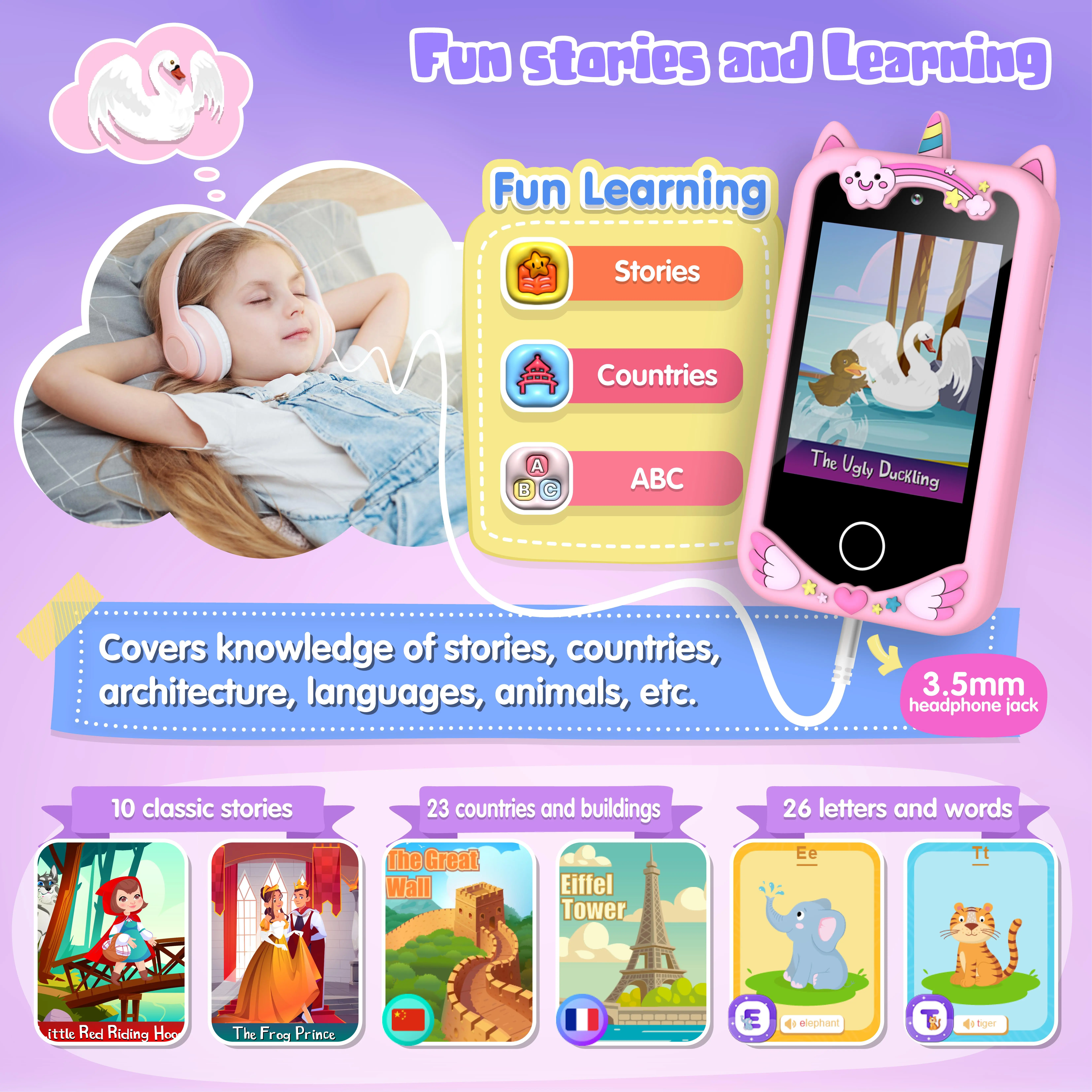 8GB Kids Smart Phone Video Music Player 20 Stories Toy Phone Dual Camera 28 Games Learning Educational Toys Children Gifts