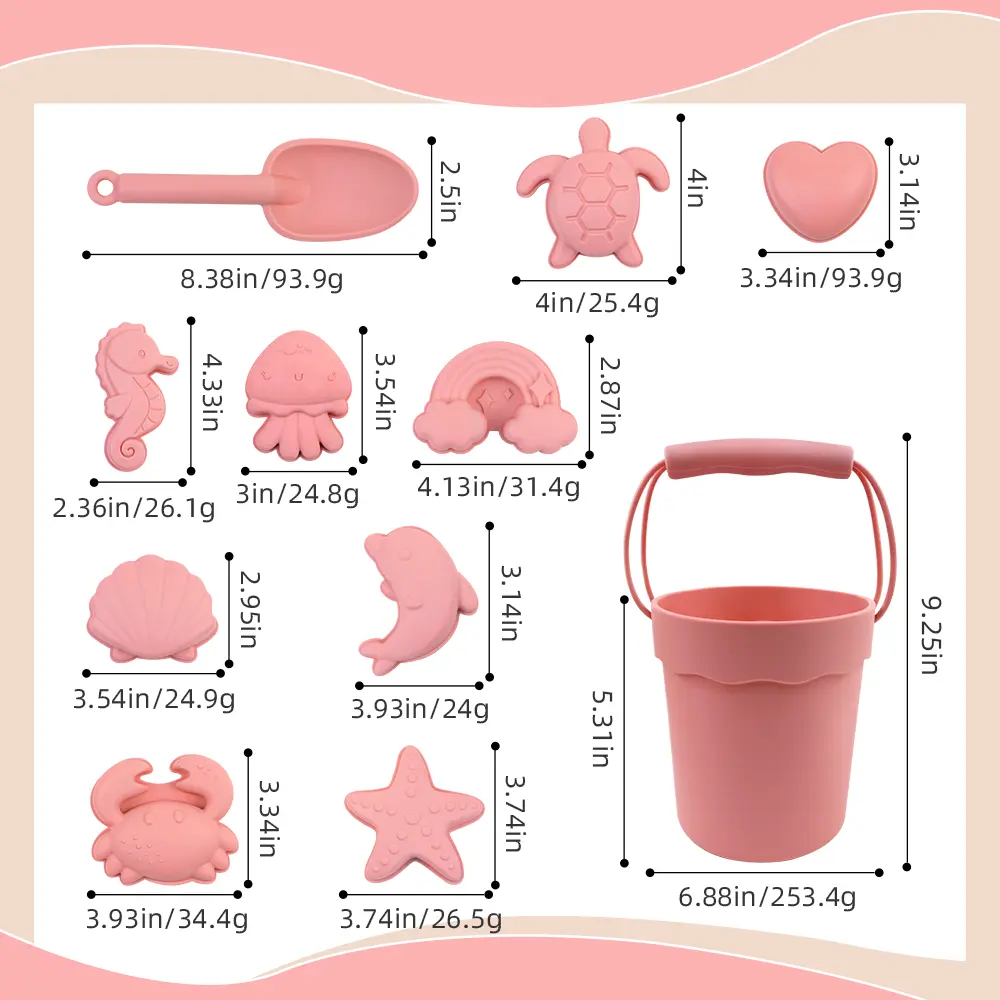 Silicone beach toy set, children's sand shovel toy shovel, handheld beach bucket, parent-child beach sand playing tools