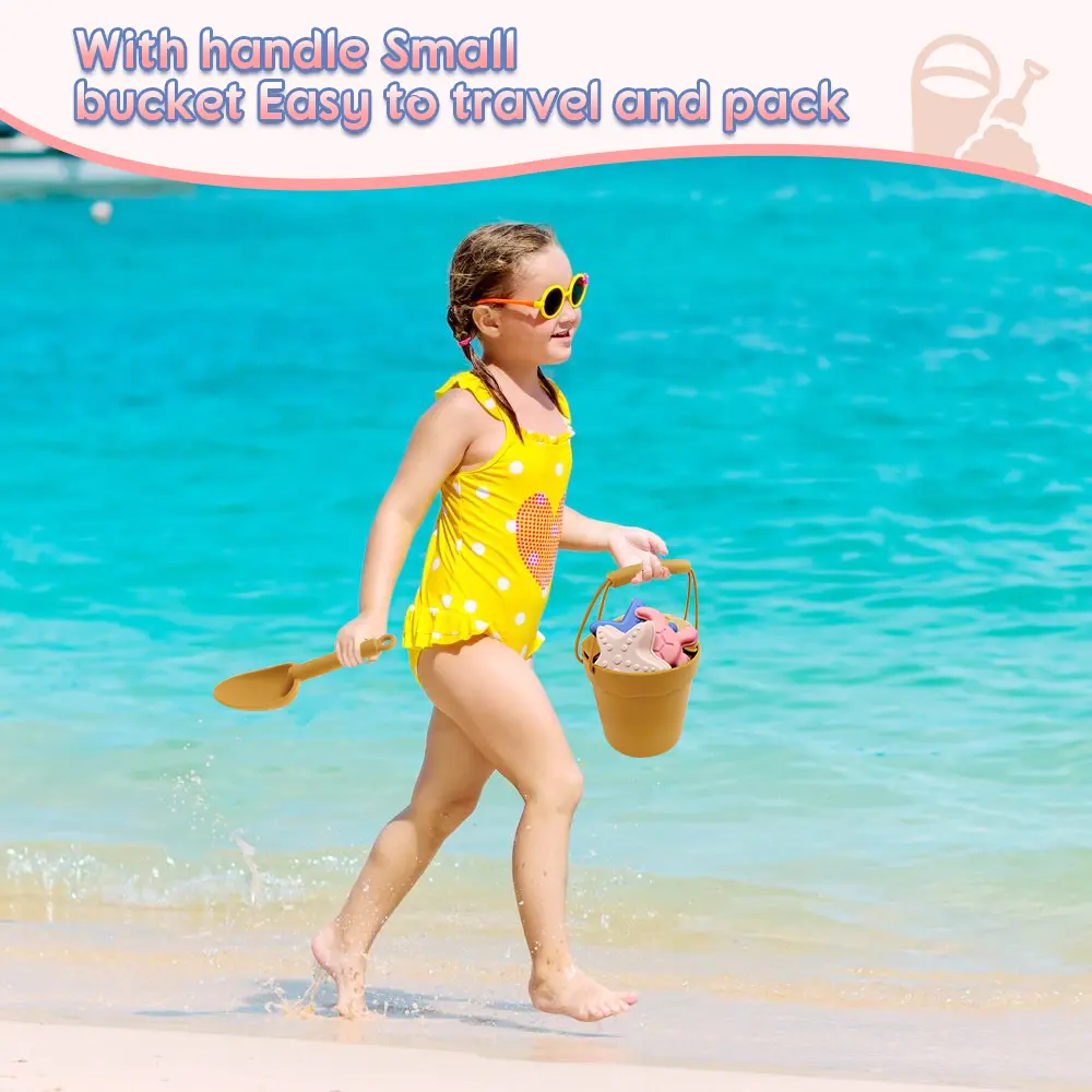 Silicone beach toy set, children's sand shovel toy shovel, handheld beach bucket, parent-child beach sand playing tools