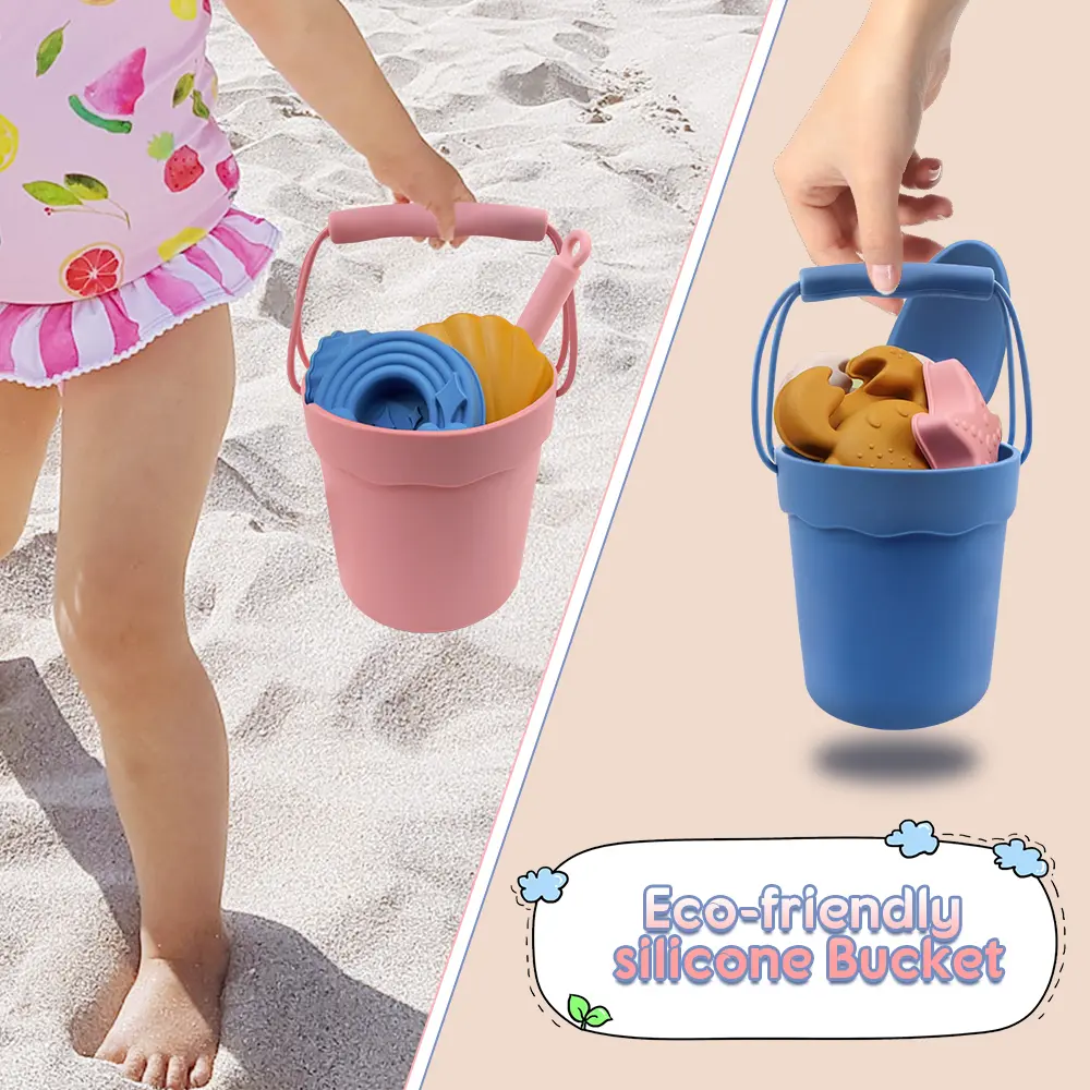 Silicone beach toy set, children's sand shovel toy shovel, handheld beach bucket, parent-child beach sand playing tools