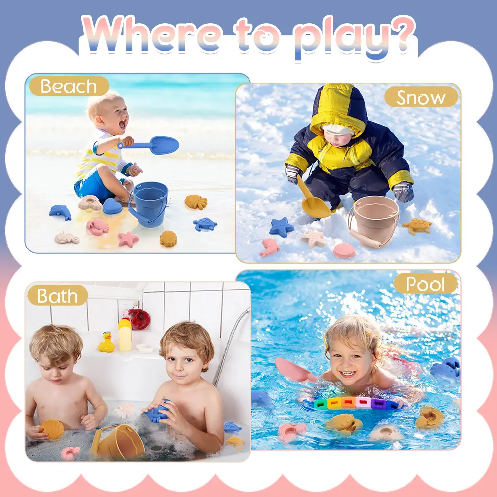 Silicone beach toy set, children's sand shovel toy shovel, handheld beach bucket, parent-child beach sand playing tools