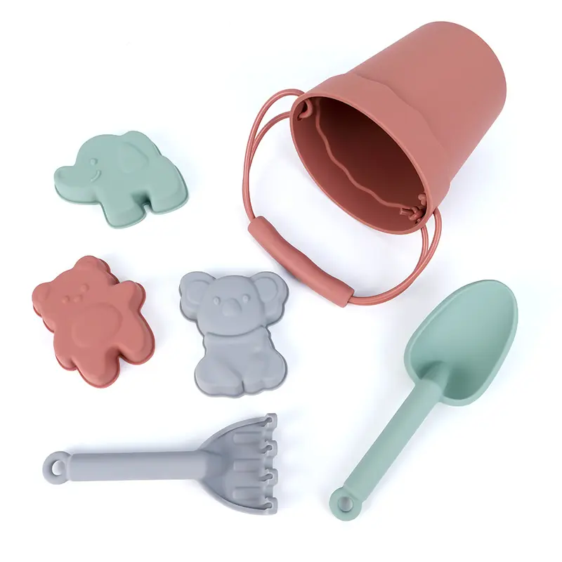 TYRY.HU 6Pcs/Set  Cartoon Animal Beach Set Toys Play Sand Water Play Tools Outdoor Children's Beach Toys Silicone Bucket Summer