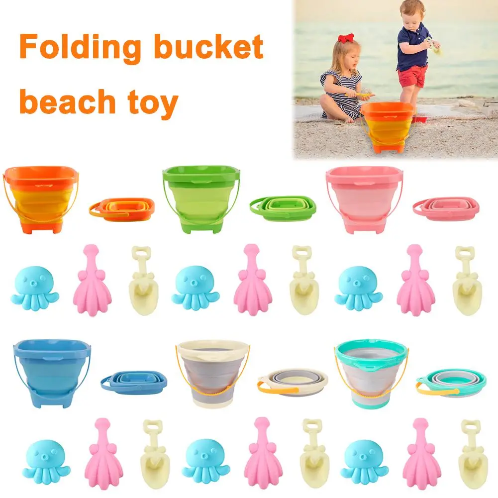 Folding Bucket Summer Beach Toys For Children Kids For Outdoor Travel Beach Toys Foldable Sand Bucket Beach Shovel Toys Kit