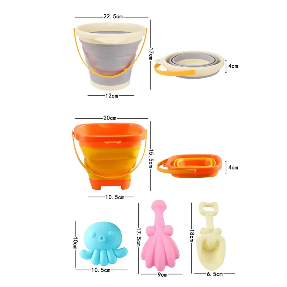 Folding Bucket Summer Beach Toys For Children Kids For Outdoor Travel Beach Toys Foldable Sand Bucket Beach Shovel Toys Kit