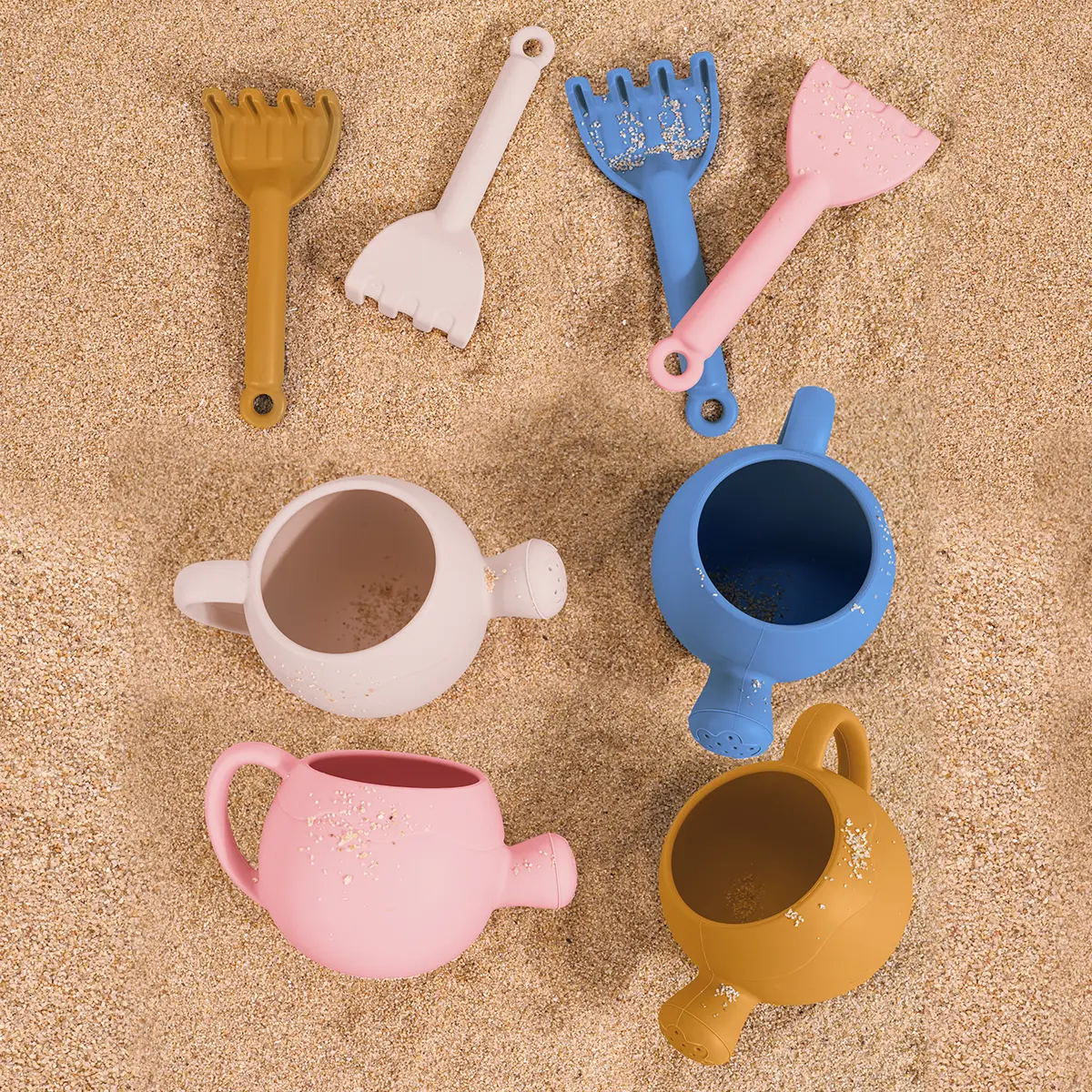 Summer Beach Toys Sand playing tools Soft Silicone Watering Pot Rake Set Play Sand Bucket Shovels Suitable for children outdoors