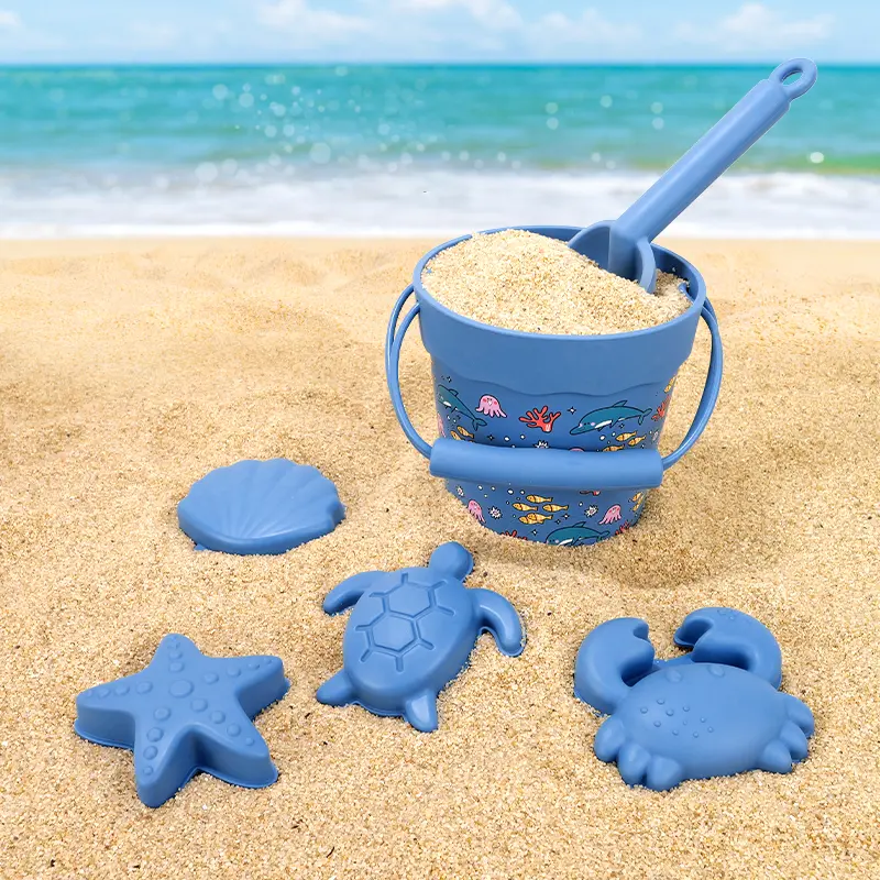 6Pcs/Set Outdoor Children's Beach Toys Set Silicone Bucket Summer Cartoon Beach Set Toys Play Sand Water Play Tools
