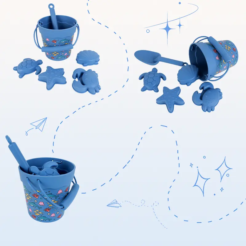 6Pcs/Set Outdoor Children's Beach Toys Set Silicone Bucket Summer Cartoon Beach Set Toys Play Sand Water Play Tools