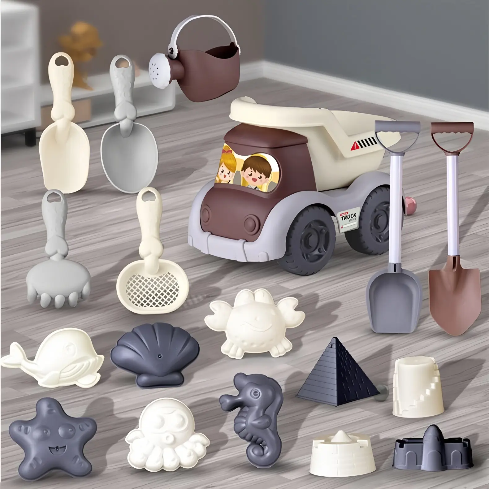 Beach Toys Set for Toddlers Sand & Water Play Kit with Large Bucket, Shovel & Sand Timer, Non-Toxic Outdoor Beach Toys