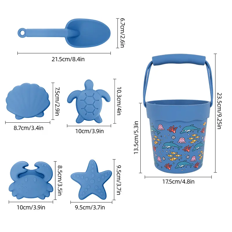 6Pcs/Set Outdoor Children's Beach Toys Set Silicone Bucket Summer Cartoon Beach Set Toys Play Sand Water Play Tools