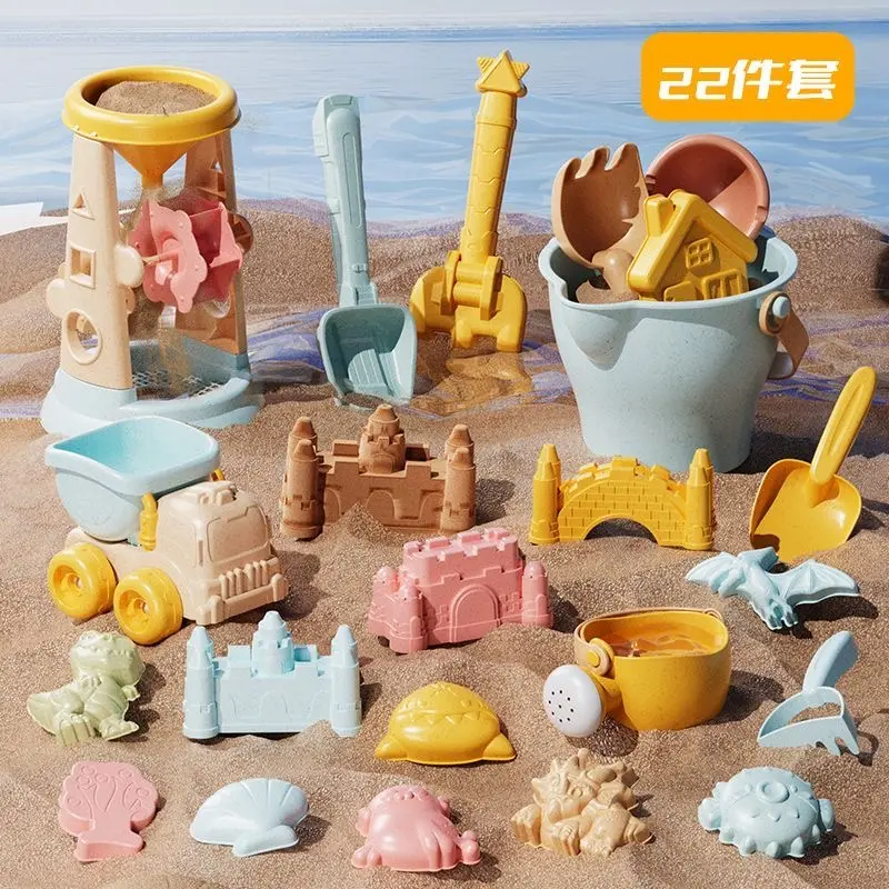 Summer Beach Sand Toys Set for Kids 3+ Years Old Outdoor Shovel Bucket & Watering Can with Molds, Durable Plastic Sandpit Tools