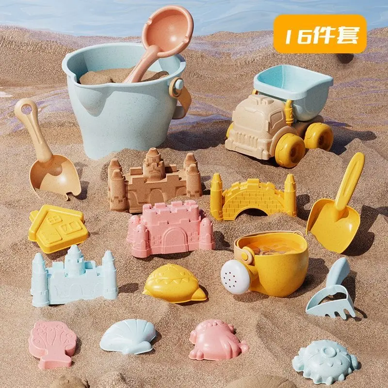 Summer Beach Sand Toys Set for Kids 3+ Years Old Outdoor Shovel Bucket & Watering Can with Molds, Durable Plastic Sandpit Tools