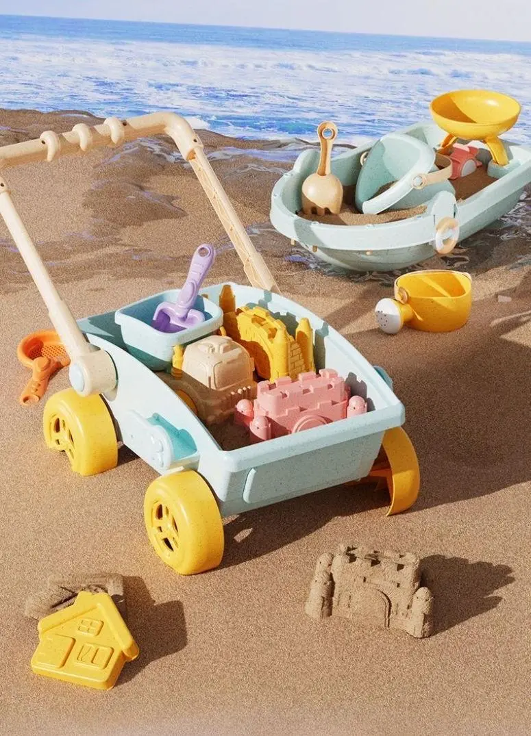 Summer Beach Sand Toys Set for Kids 3+ Years Old Outdoor Shovel Bucket & Watering Can with Molds, Durable Plastic Sandpit Tools