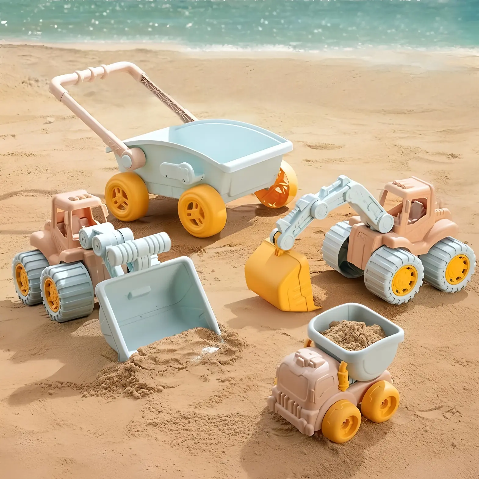 Beach Sand Play Toys for Kids Outdoor Water Bucket Shovel Rake Set Non-Toxic Plastic Sandbox Tools for Toddlers Summer Sand Toy