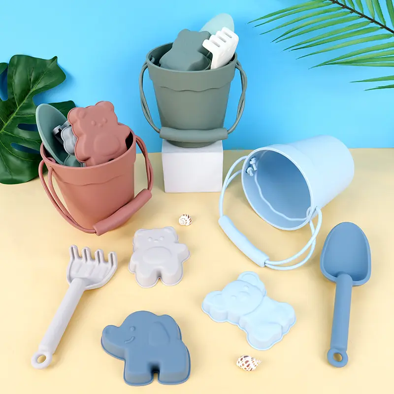 New Design 6PCS Silicone-Fun Summer Outdoor Toys for Kids with Bucket Beach Toys Eco-Friendly Food-Grade Children's Beach  Toys