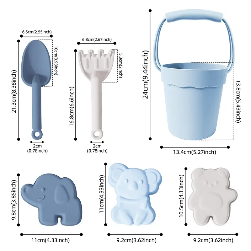 New Design 6PCS Silicone-Fun Summer Outdoor Toys for Kids with Bucket Beach Toys Eco-Friendly Food-Grade Children's Beach  Toys