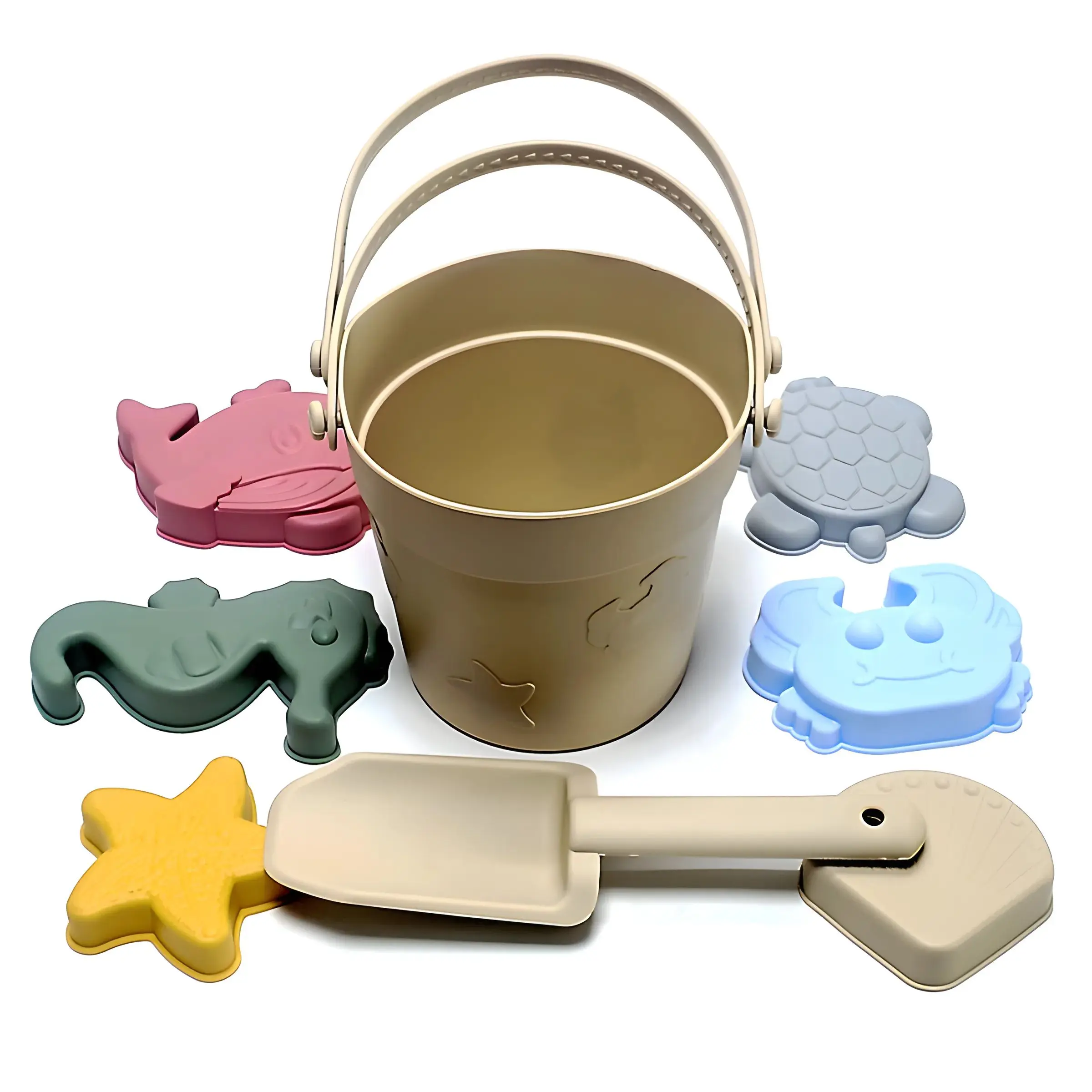 Children's toys beach bucket shovel Ocean Series bucket play water parent-child sand digging silicone beach toys set