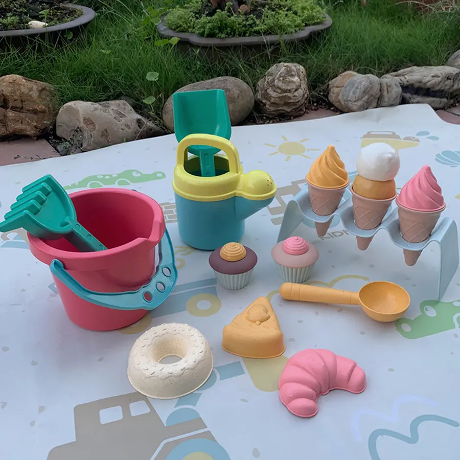 Seven-piece set of dopamine-colored children's beach toys beach bucket thickened shovel sand digging bucket sand digging tools