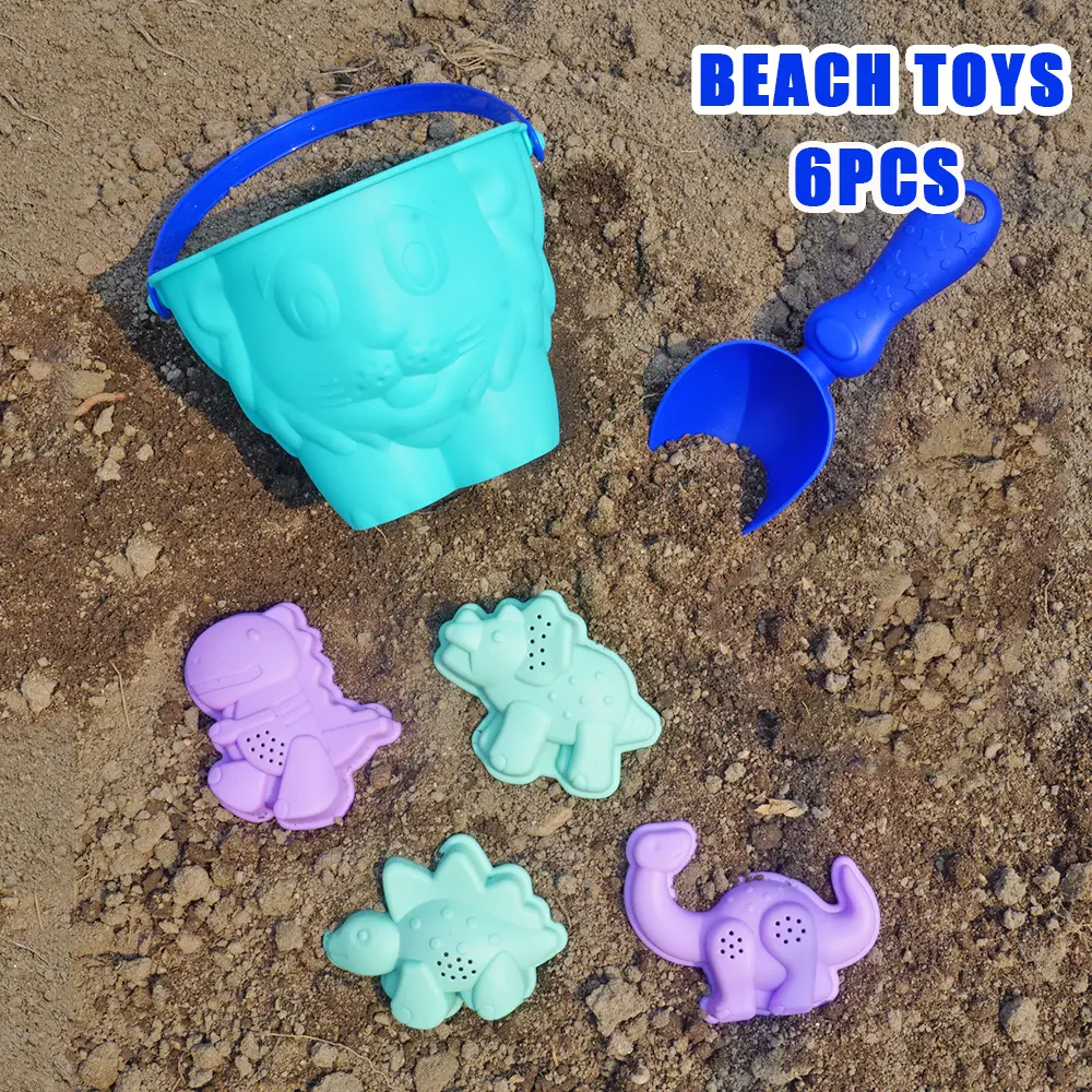 6PCS Beach Sensory Bucket Toy Cartoon Dinosaur Sand Plage Set Ocean Animal For Parent-Children Interactive Beach Water Play Toys