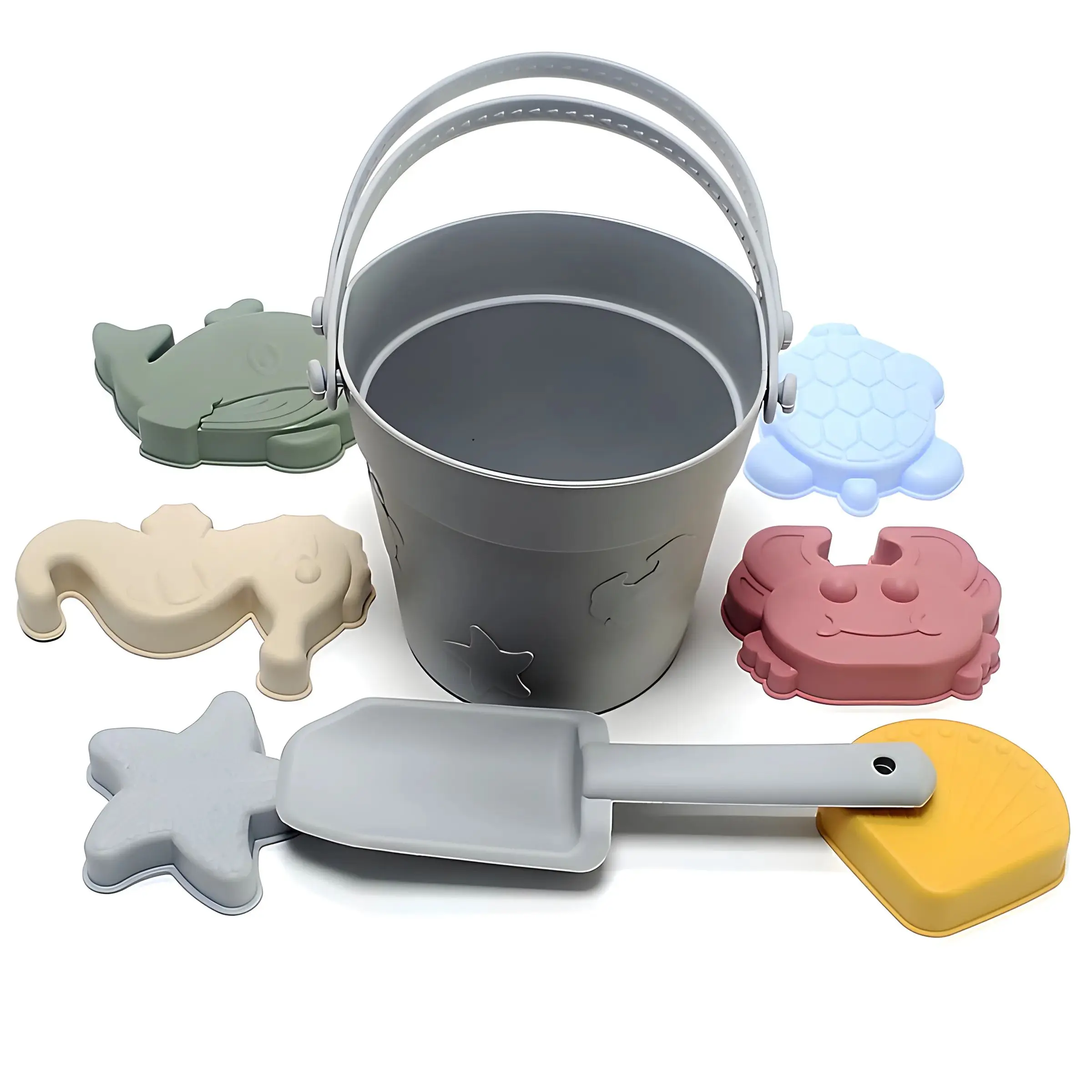 Children's toys beach bucket shovel Ocean Series bucket play water parent-child sand digging silicone beach toys set