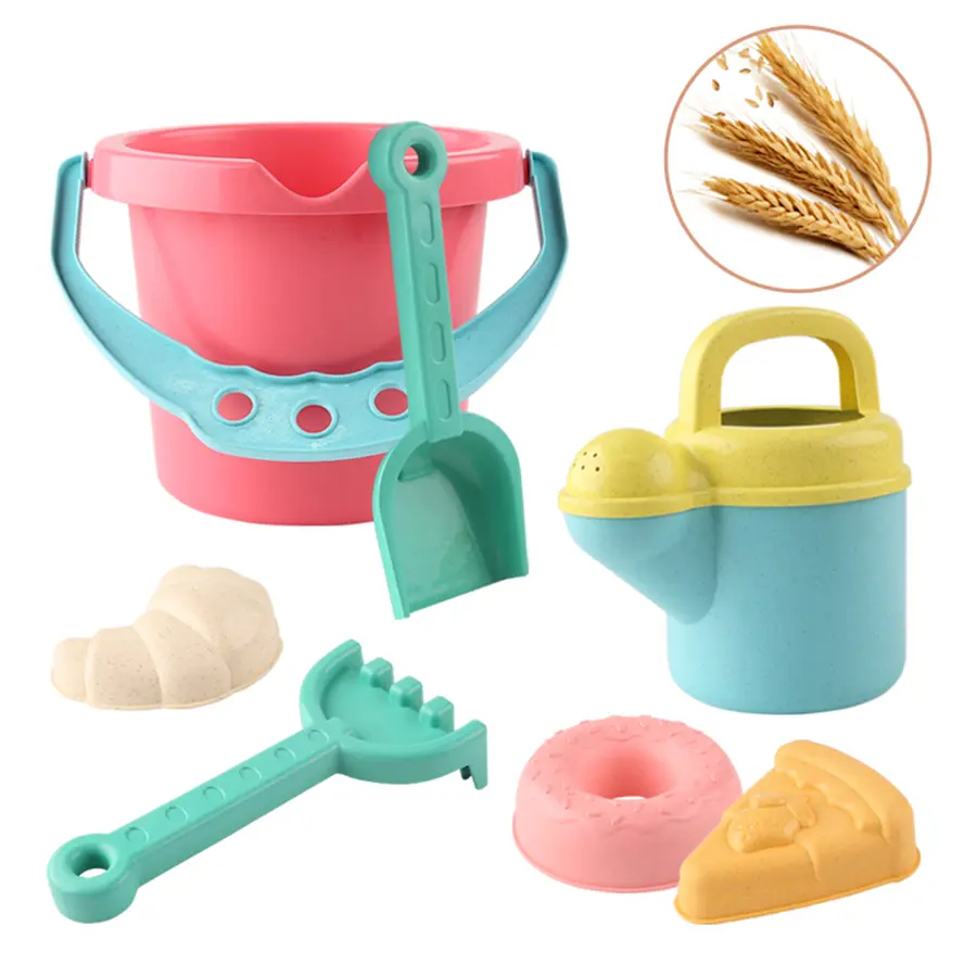 Seven-piece set of dopamine-colored children's beach toys beach bucket thickened shovel sand digging bucket sand digging tools