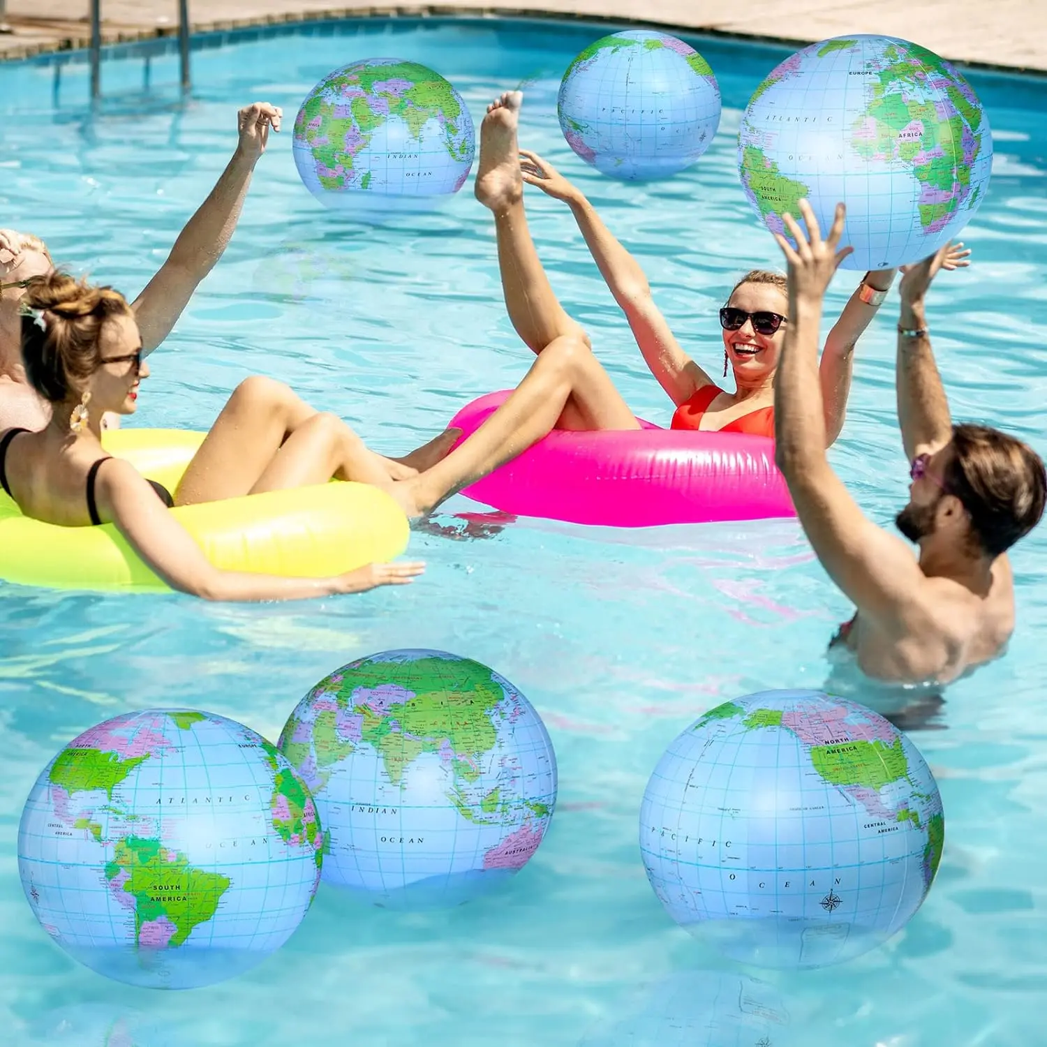 16 Inch Inflatable Globe Blow up World Globe Summer Outdoor PVC Beach Ball for Kids School Classroom Geography Party Supplies