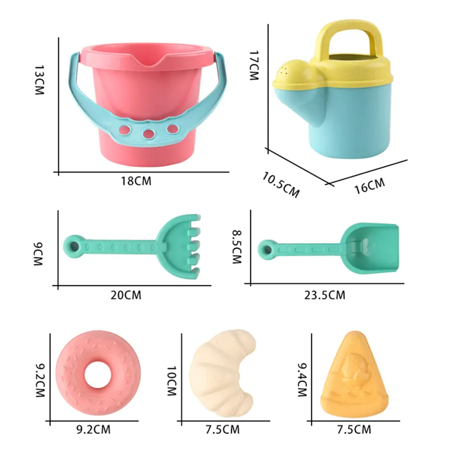 Seven-piece set of dopamine-colored children's beach toys beach bucket thickened shovel sand digging bucket sand digging tools