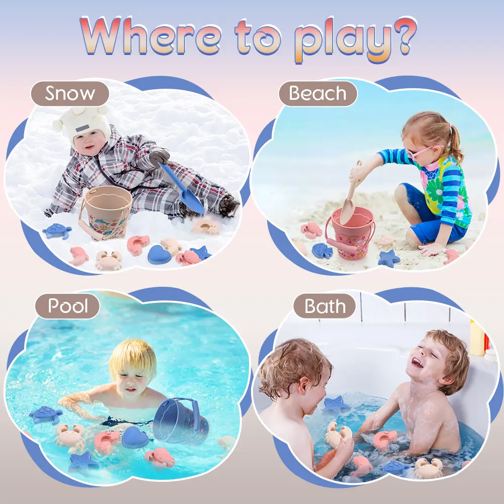 TYRY.HU 6pcs/Set Children's Beach Toys Set Summer Silicone Bucket, Shovel and 4 Accessories Fun Outdoor Play Sand for Kids