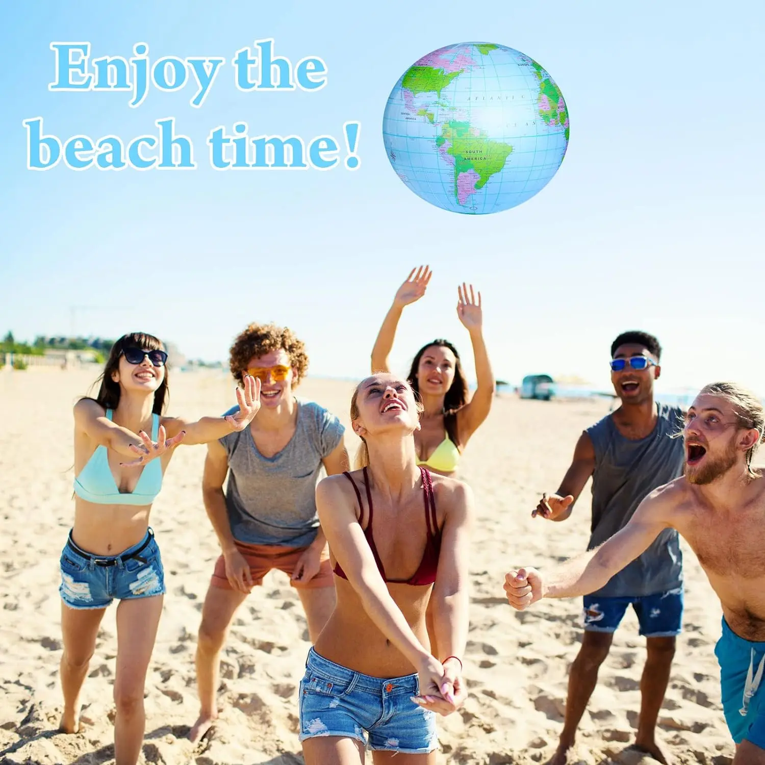 16 Inch Inflatable Globe Blow up World Globe Summer Outdoor PVC Beach Ball for Kids School Classroom Geography Party Supplies