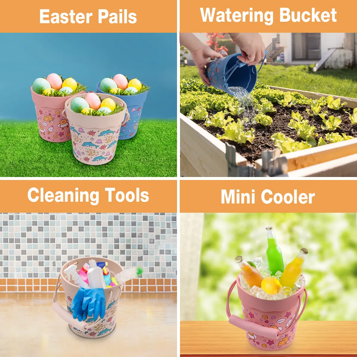 6PCS Summer Cartoon Beach Set Toys Children Digging Sand Plastic Bucket Watering Bottle Shovel Children Beach Water Play Toys