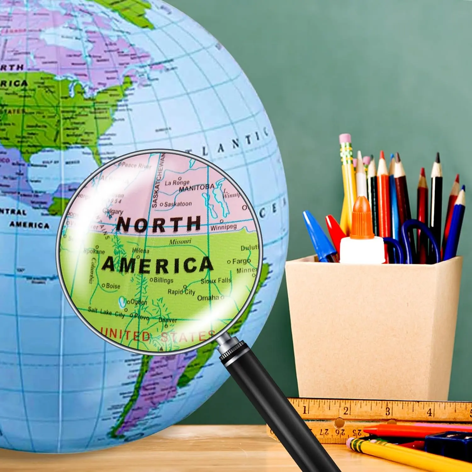 16 Inch Inflatable Globe Blow up World Globe Summer Outdoor PVC Beach Ball for Kids School Classroom Geography Party Supplies