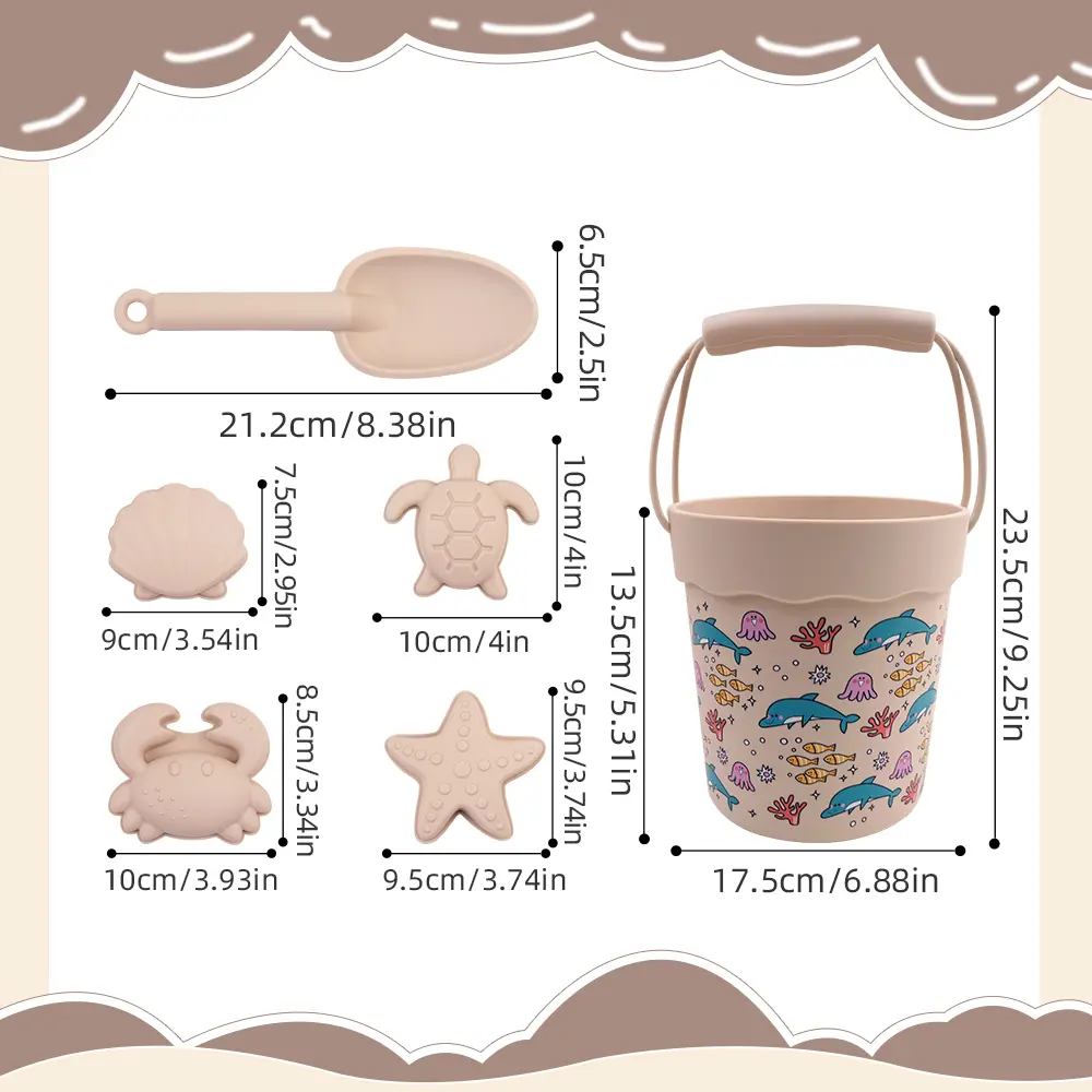 6PCS Summer Cartoon Beach Set Toys Children Digging Sand Plastic Bucket Watering Bottle Shovel Children Beach Water Play Toys