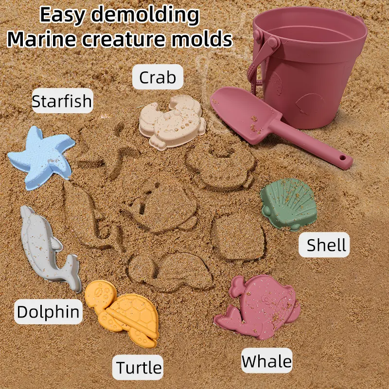 8-in-1 Food-Grade Silicone Kids Sand & Bath & Beach Toys Set | Beach Play Kit for Toddlers | Summer Outdoor Playing Tools