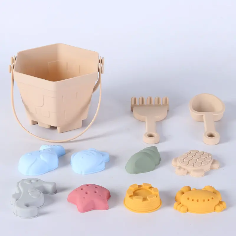 11PCS Silicone beach bucket sand digging tool sand bucket plastic abrasive outdoor sand digging artifacts children's toys Gifts
