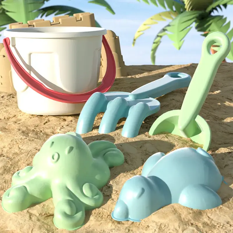 Kids Beach Toys Sand Play Set 3/5 Pcs Sand Castle Building Kit with Storage Bucket Shovel Rake Molds Portable Outdoor Summer Toy