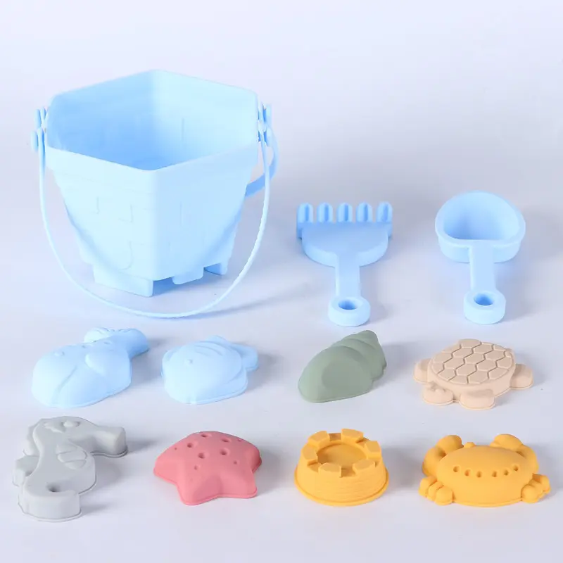 11PCS Silicone beach bucket sand digging tool sand bucket plastic abrasive outdoor sand digging artifacts children's toys Gifts