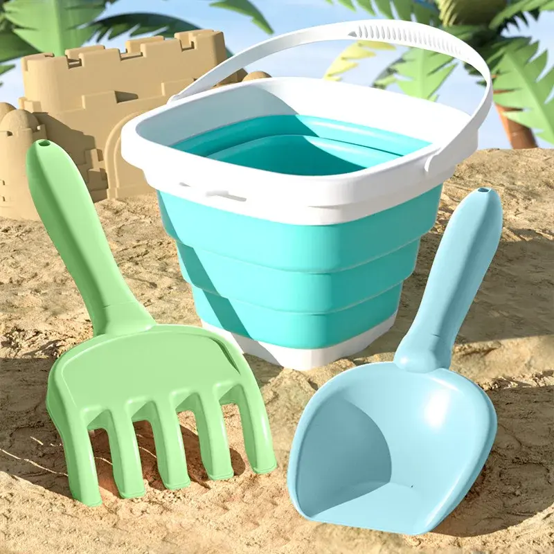 Kids Beach Toys Sand Play Set 3/5 Pcs Sand Castle Building Kit with Storage Bucket Shovel Rake Molds Portable Outdoor Summer Toy