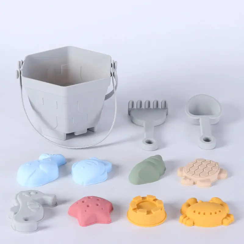 11PCS Silicone beach bucket sand digging tool sand bucket plastic abrasive outdoor sand digging artifacts children's toys Gifts