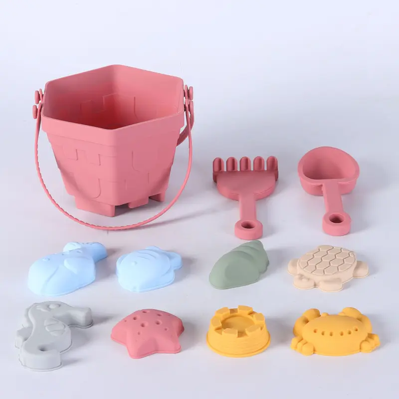11PCS Silicone beach bucket sand digging tool sand bucket plastic abrasive outdoor sand digging artifacts children's toys Gifts