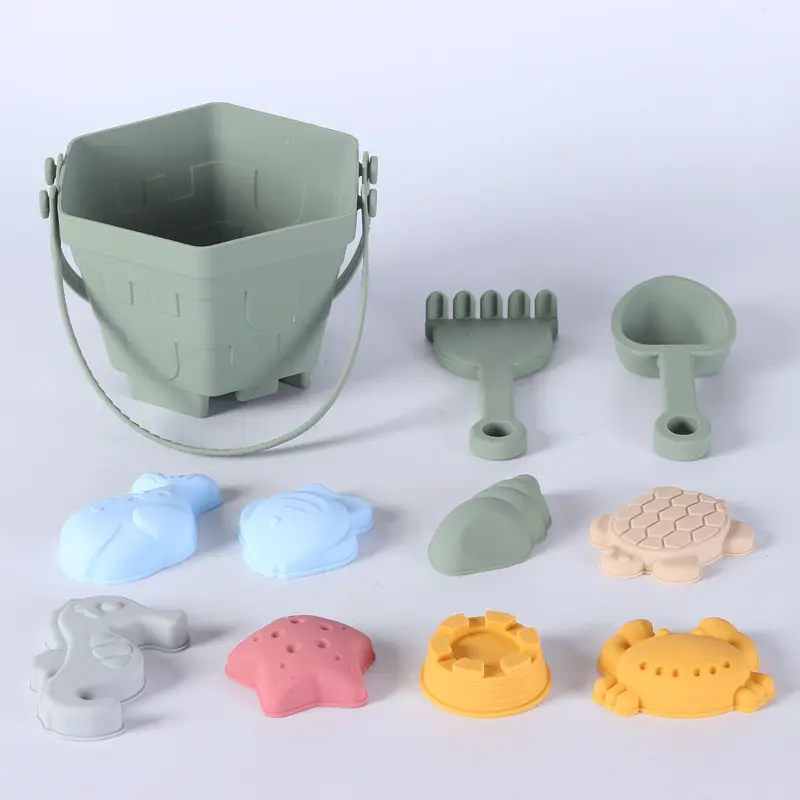 11PCS Silicone beach bucket sand digging tool sand bucket plastic abrasive outdoor sand digging artifacts children's toys Gifts