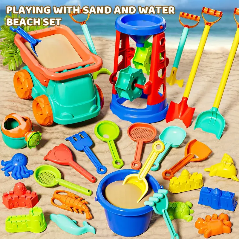 Beach Toys Set of Plastic for Kids Indoor Outdoor Sensory Sandbox Play with Sand Molds Bucket Shovel for Sandcastle Building
