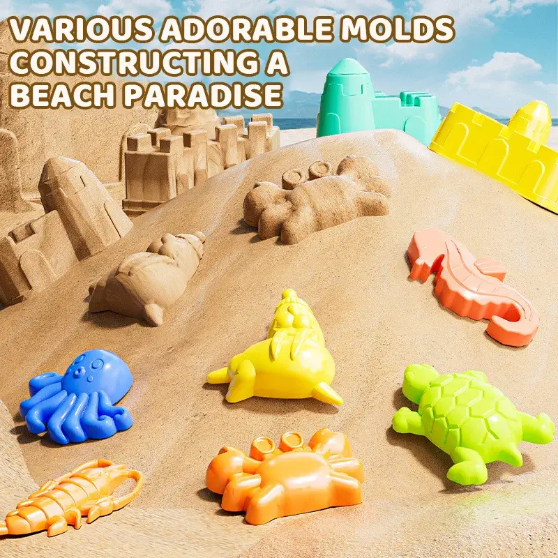Beach Toys Set of Plastic for Kids Indoor Outdoor Sensory Sandbox Play with Sand Molds Bucket Shovel for Sandcastle Building